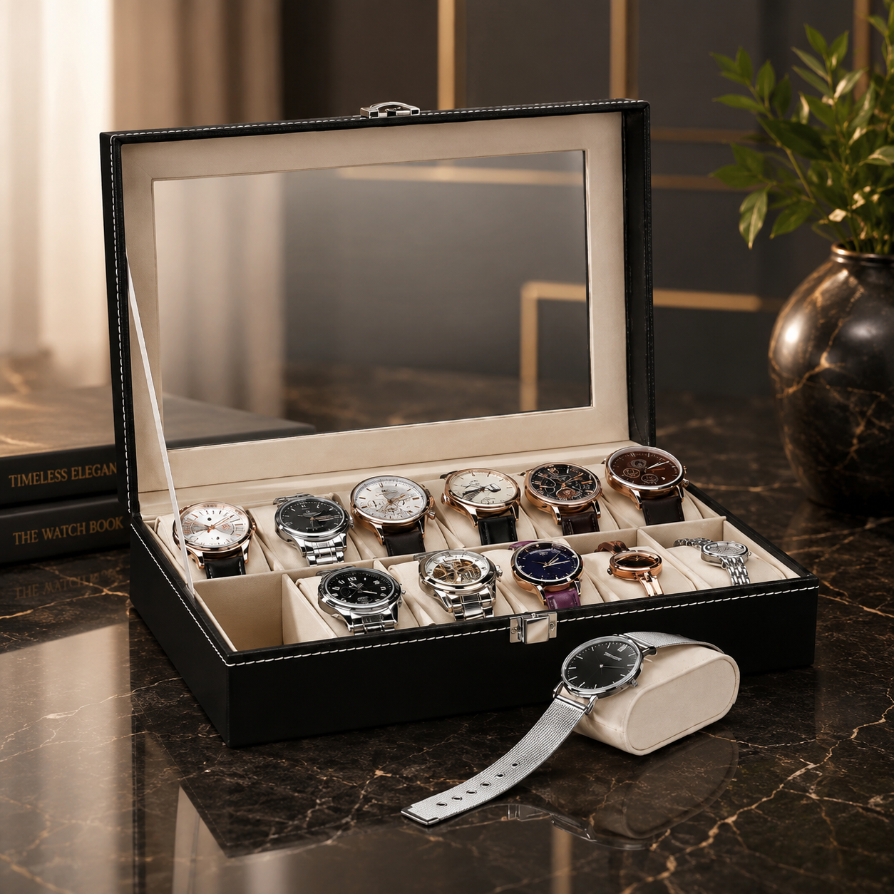 Premium 12-Slot Leather Watch Organizer Box