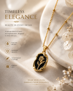 Golden Rose Black Pendant Necklace | Elegant Floral Design
