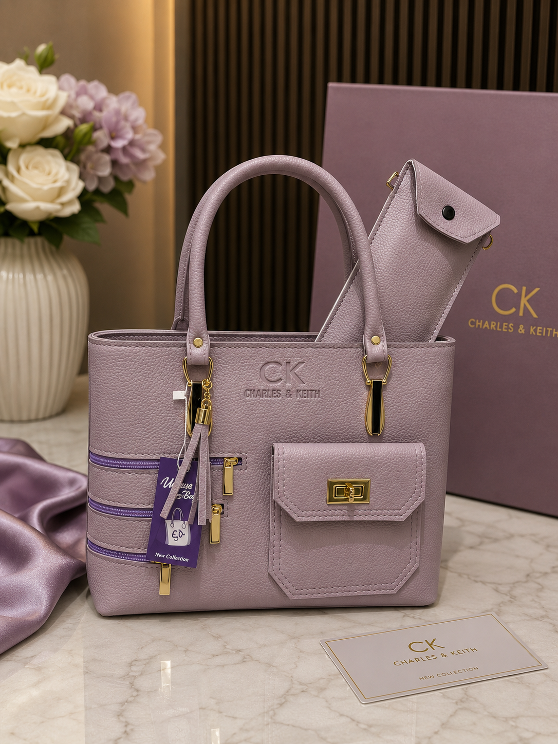 LUXURY BROWN LEATHER HANDBAG SET FOR WOMEN