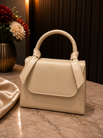 ELEGANT BEIGE STRUCTURED HANDBAG FOR WOMEN