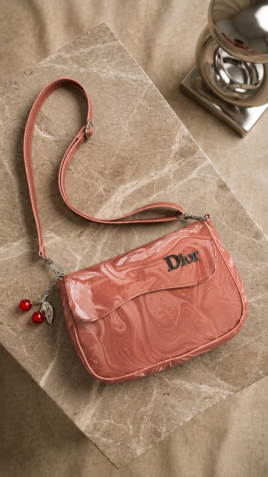 GLOSSY TAN CROSSBODY HANDBAG FOR WOMEN