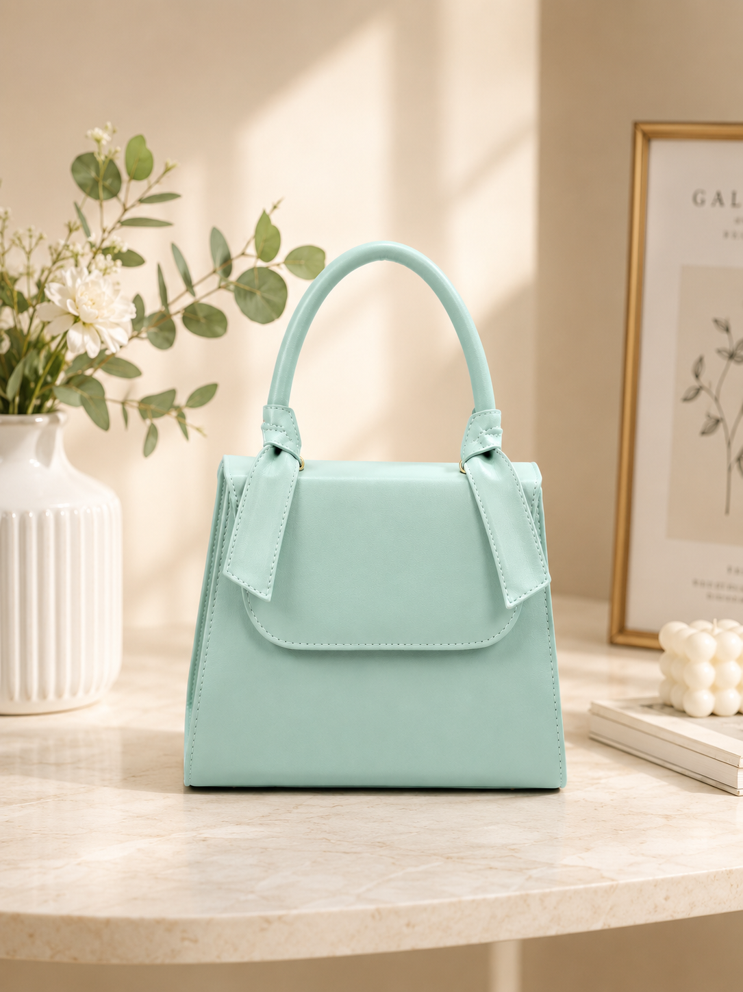 ELEGANT BEIGE STRUCTURED HANDBAG FOR WOMEN