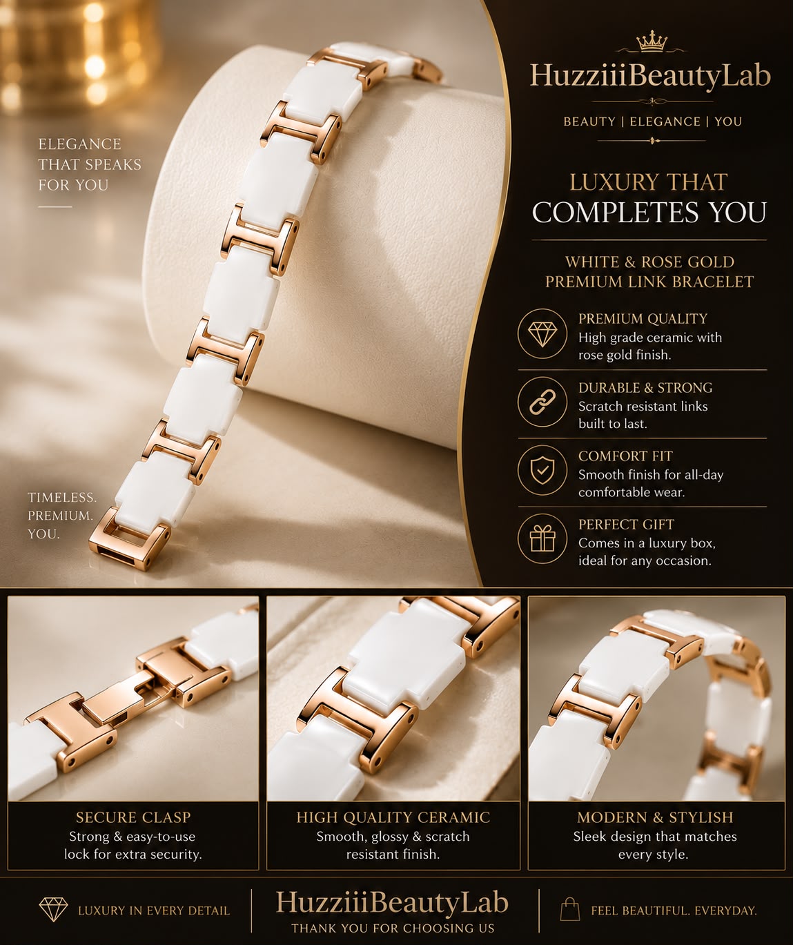 White & Rose Gold Luxury Link Bracelet