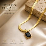 Luxury Gold Herringbone Necklace with Gemstone Pendant| Elegant Statement Jewelry