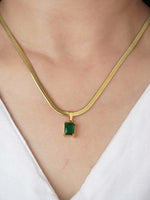 Luxury Gold Herringbone Necklace with Gemstone Pendant| Elegant Statement Jewelry