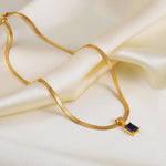 Luxury Gold Herringbone Necklace with Gemstone Pendant| Elegant Statement Jewelry