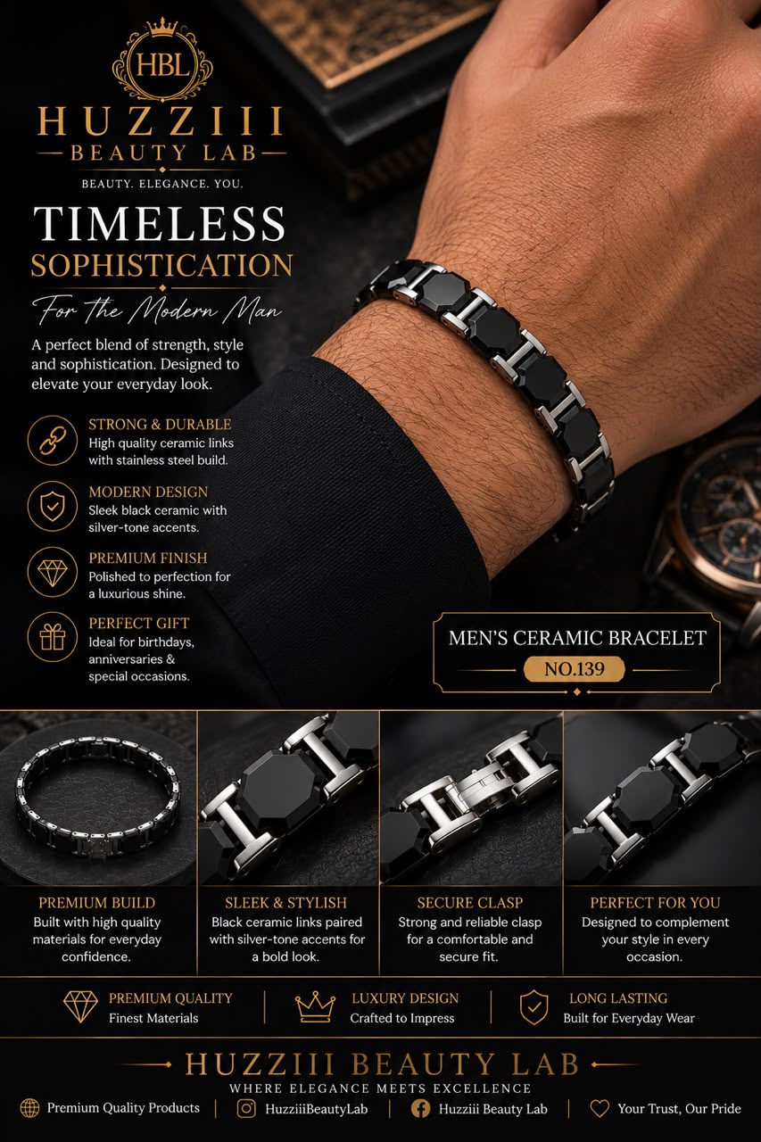 Men’s Black Ceramic Bracelet – Premium Silver-Tone Luxury Design