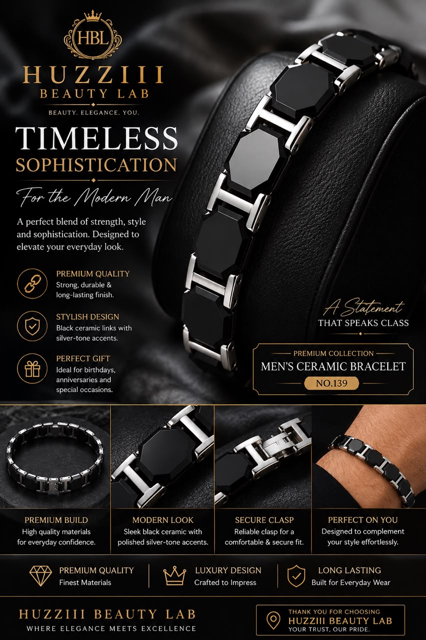 Men’s Black Ceramic Bracelet – Premium Silver-Tone Luxury Design