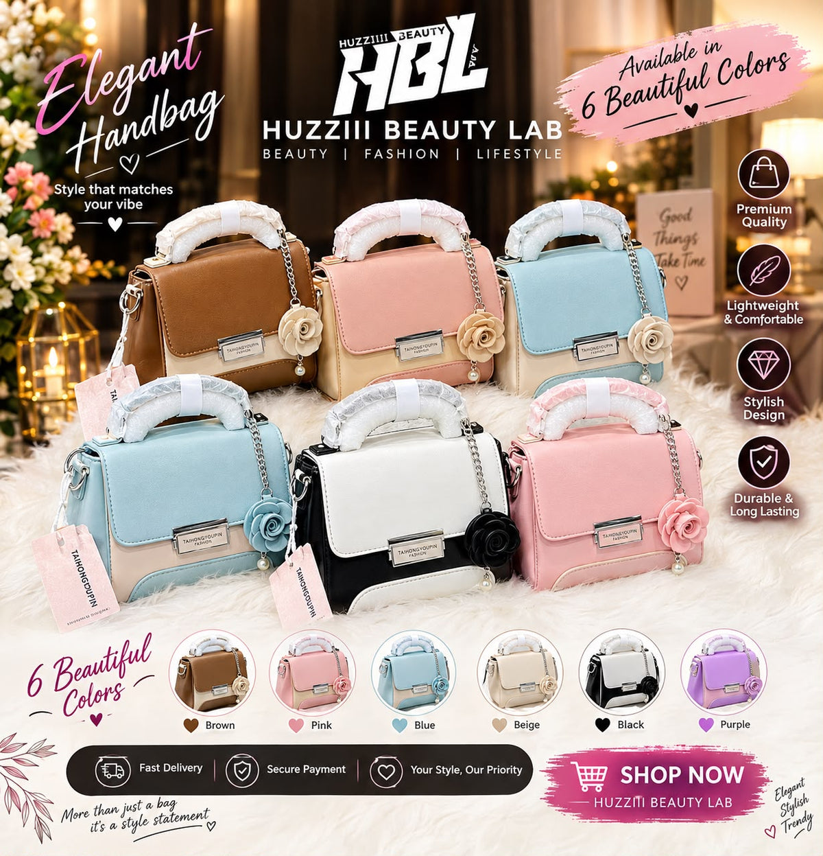 Elegant Women’s Handbag – 5 Beautiful Colors | Stylish & Premium Fashion Bag
