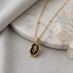Golden Rose Black Pendant Necklace | Elegant Floral Design