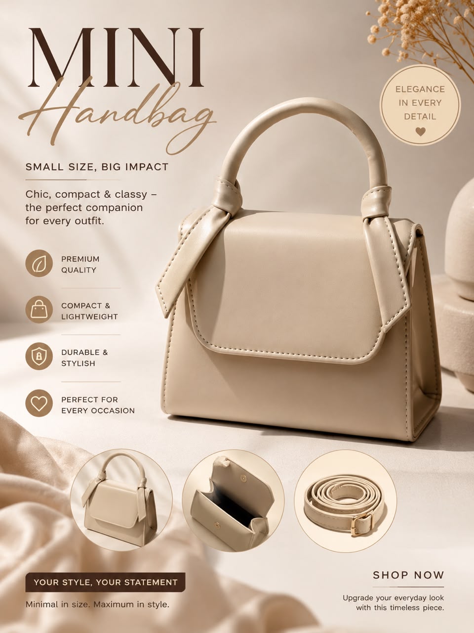 ELEGANT BEIGE STRUCTURED HANDBAG FOR WOMEN