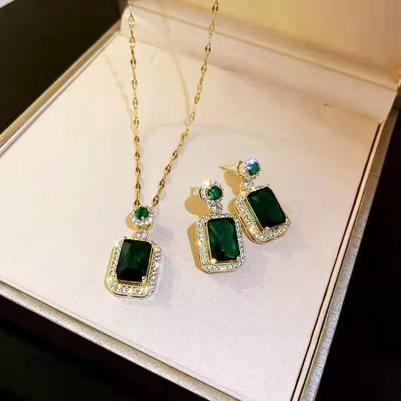 Factory Wholesale Popular Zircon Stainless Steel Jewelry Set Necklace and Earrings Set Crystal Ear Rings Necklaces for Women